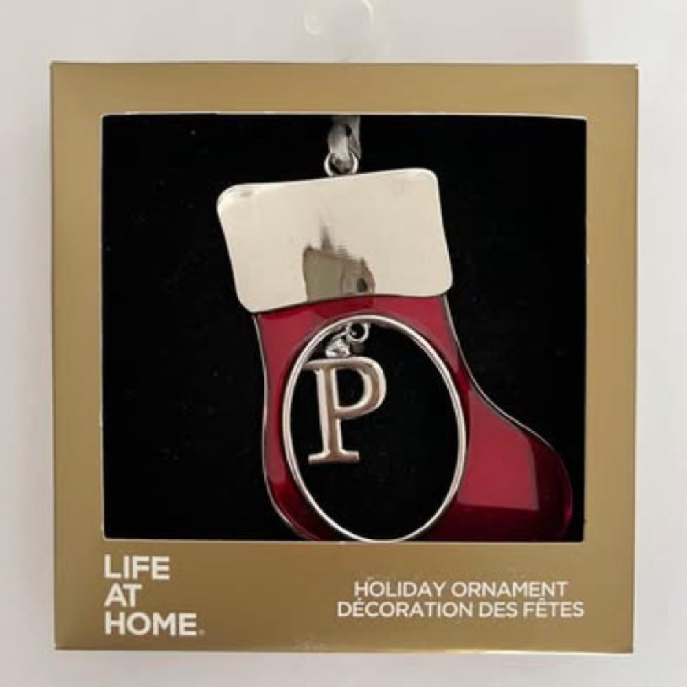 Letter P Metal Christmas Ornament